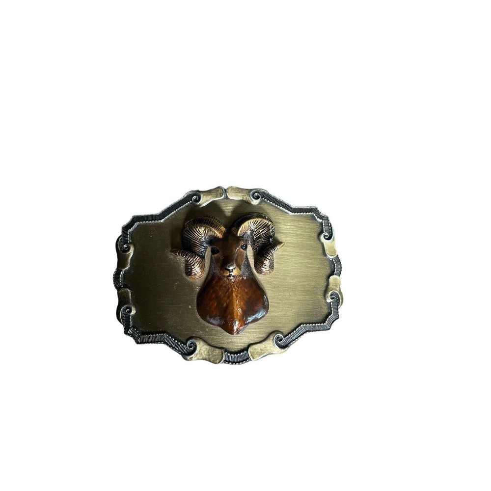 Brass big horn ram belt buckle Raintree 1978